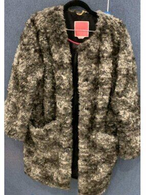 Kate Spade NY Sugarcoat Faux Fur Topper Coat Grey XS